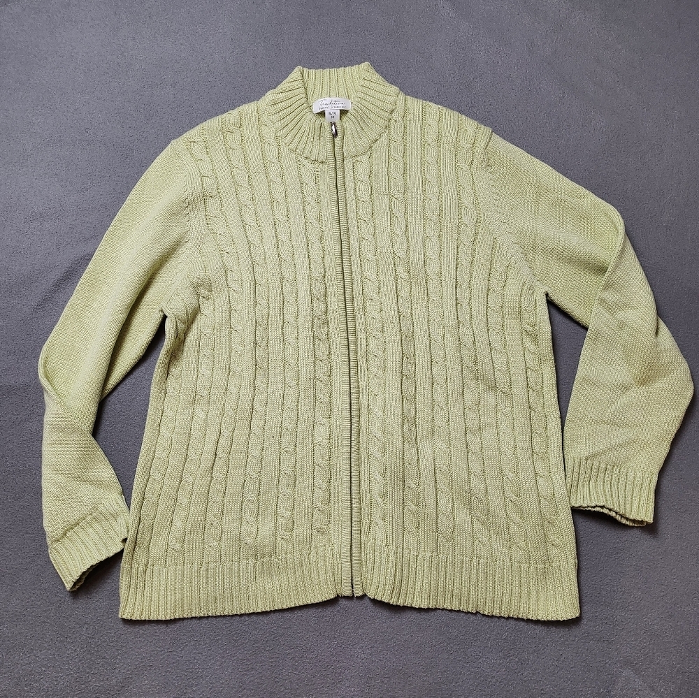 Tradition Collections Lime / Yellow Zip-Up Cardigan Sweater Sz XL